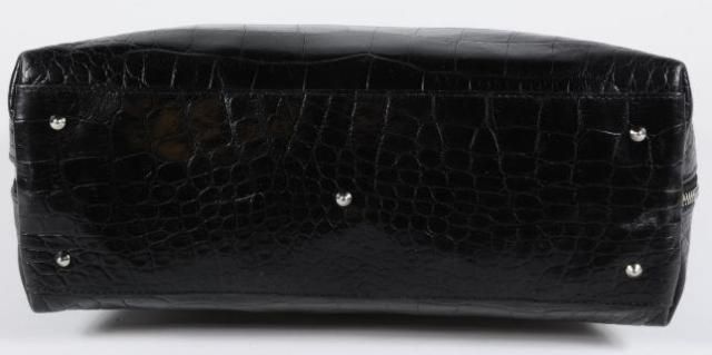 Furla Black Crocodile Embossed Polished Leather Dual Zip Hand Bag Tote 