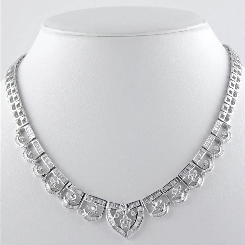 18K White Gold Diamond Floral Accented Necklace  