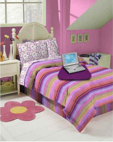 PURPLE PINK STRIPE GIRLS 11PC FULL Comforter BED N BAG  