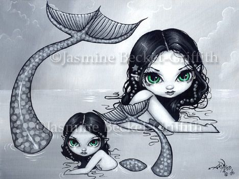 Mermaid Mother & Child baby fantasy sea art BIG PRINT  