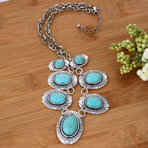 oval fashion black Tibet silver turquoise link necklace  