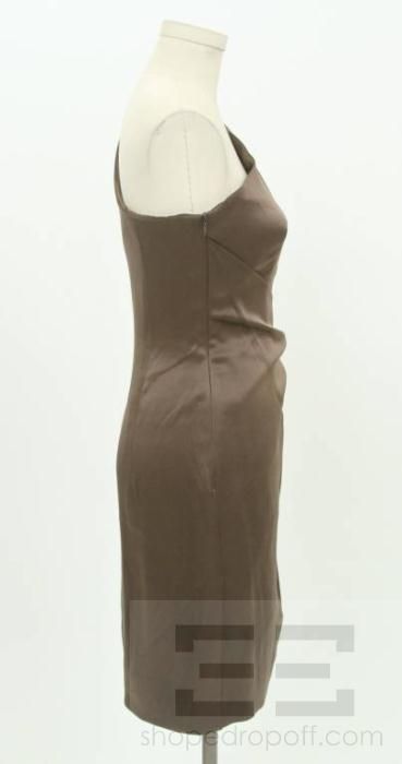 Escada Black Label Brown Silk Satin One Shoulder Kleid Dress Size 34 