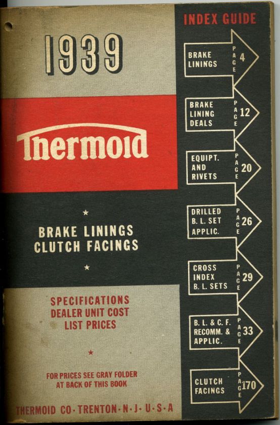1939 THERMOID Co Brake Linings Clutch Facings ASBESTOS Cars Bus Trucks 