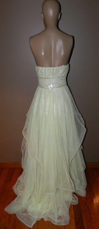 HAILEY ADRIANNA PAPELL TULLE PALE YELLOW SEQUIN STRAPLESS EVENING GOWN 