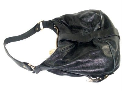Michael Kors Black Leather Heidi Womens Large Satchel Shoulder Handbag 