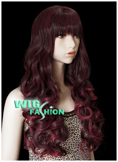 Long Curly Burgundy Hair Wig CU02  