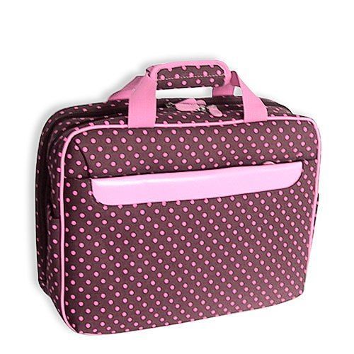 BROWN Pink Polka Dot padded Laptop Case Briefcase Bag  