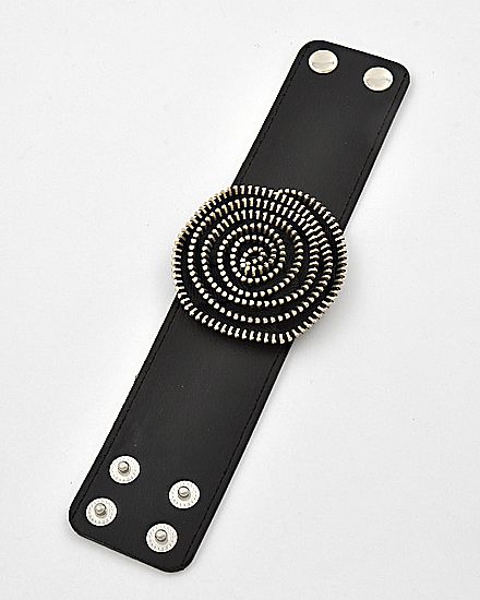 ZIPPER Black Flower Goldtone Snap Button Cuff Bracelet  