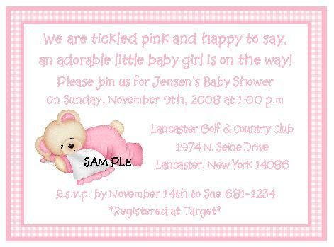 TEDDY BEAR GIRL PERSONALIZED BABY SHOWER INVITATIONS  