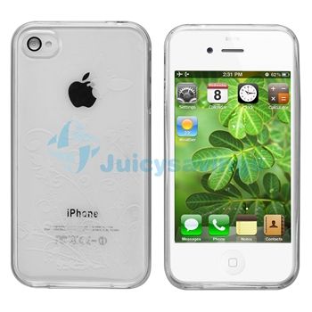 Clear Flower Skin CASE+PRIVACY FILTER+Car+Wall Charger for iPhone 4 4S 