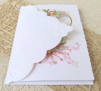 Carol Wilson Wedding Greeting Card Doves Roses Ribbons 095372063661 