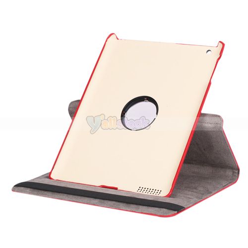   Magnetic Smart Cover Leather Case Rotating Stand for Apple iPad 2 Red