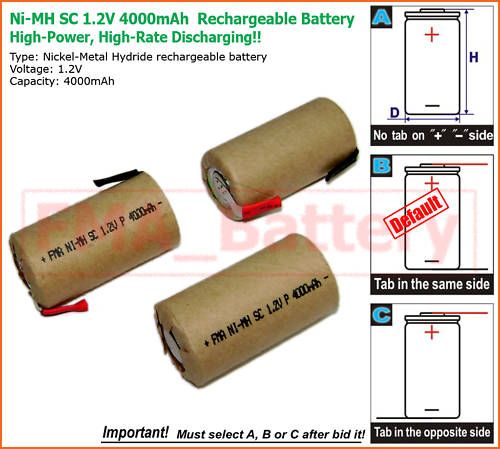 1X Ni MH SC Sub C 4000mAh battery Power Tools RC w/tabs  