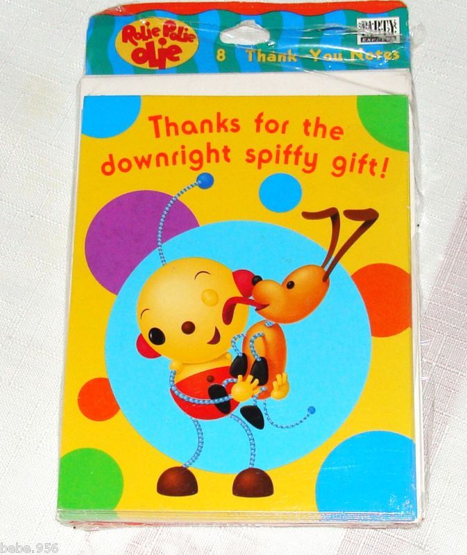 ROLIE POLIE OLIE 8 THANK YOU NOTES PARTY SUPPLIES  
